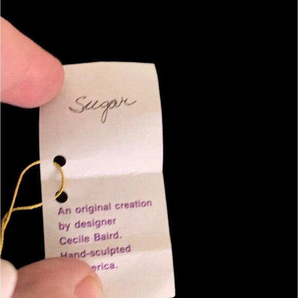 Vintage Cecile Baerd OOAK White Kitty Cat w Blue Yarn Figure *Sugar* Signed, Tag - Picture 7 of 10